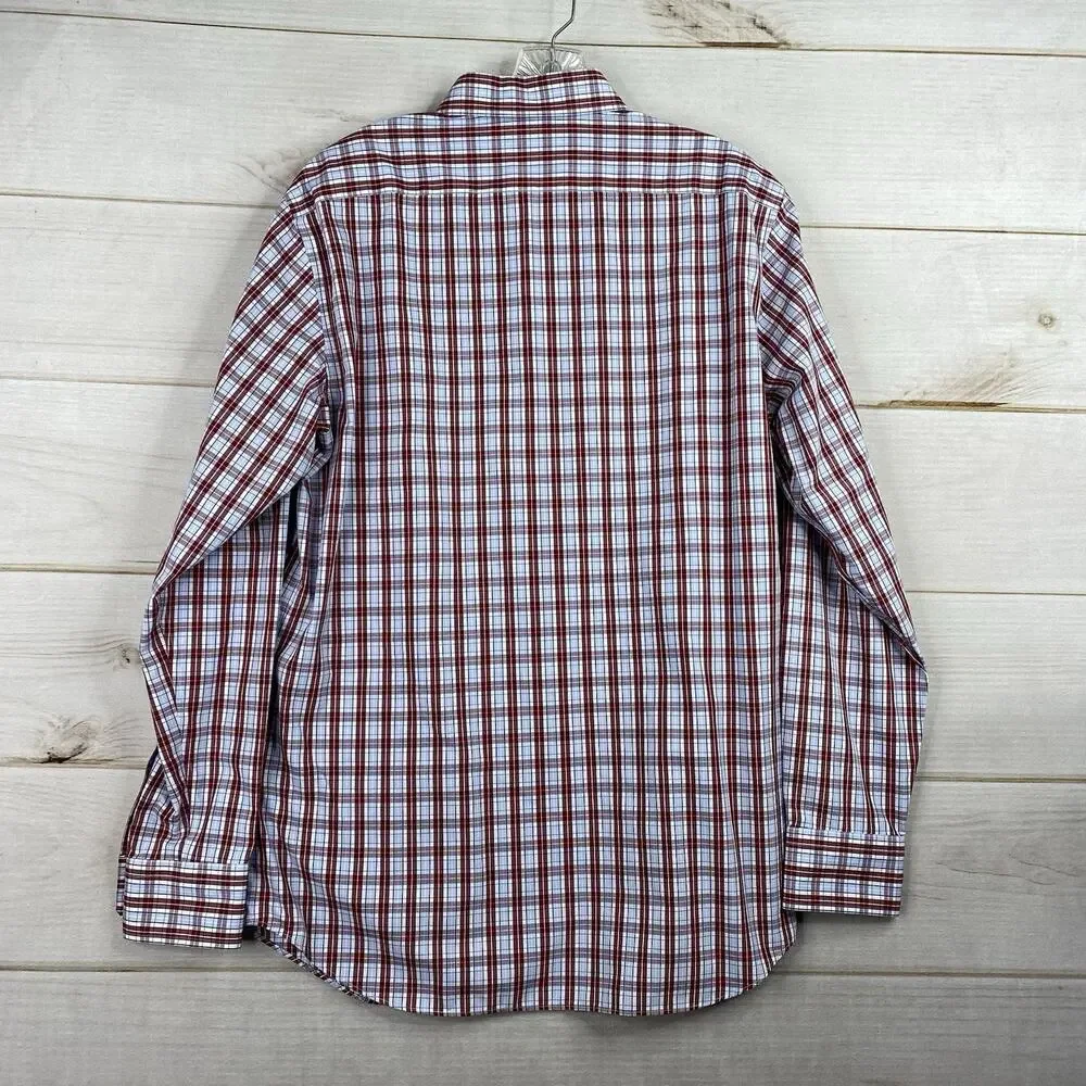 Banana Republic Mens Shirt Sz M Non Iron Slim Fit Red Blue Plaid Button Down